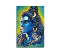 Poster Unframe Canvas Wall Art Prints for Kitchen Decor - Hinduism Poster Vibrant Blue Skinned Shiva with Snake, in A Portrait Style Artwork with A Luminous Green Background 20x30inch(50x75cm) Pictur