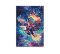 Poster Unframe Canvas Wall Art Prints for Room Decor - Colorful Eagle Animal Spreads Its Wings And Flies in The Starry Sky 24x36inch(60x90cm) Picture Unframe Artwork