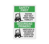Posteration Safety First Fasten Seat Belt When Using Forklift Bilingual Spanish Fixings Included Iron Signs Funny Metal Sign For Room Pub Hotel 20X30Cm