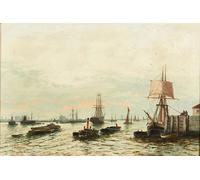 POSTERIIk Famous Animal Posters Vintage Picture Barges on the Thames by Edwin Henry Eugene Fletcher Modern Wall Decor for Home Decor 60x90cm