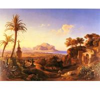 POSTERIIk Famous Animal Posters Vintage Picture Figures before a Shrine with a view of Palermo beyond Johann George Gmelin Modern Wall Decor for Home Decor 60x90cm