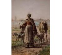 POSTERIIk Famous Animal Posters Vintage Picture Peasant Leading Her Cow and Sheep to the Fields by Jean Francois Millets Modern Wall Decor for Home Decor 60x90cm