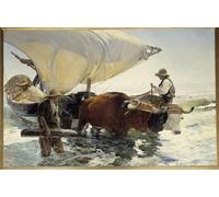 POSTERIIk Famous Animal Posters Vintage Picture Return from fishing towing the boat Painting by Joaquín Sorolla Modern Wall Decor for Home Decor 60x90cm