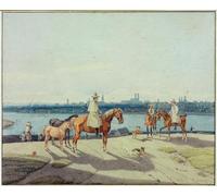 POSTERIIk Famous Animal Posters Vintage Picture Rider on the Isarufer in Front of by Wilhelm Von Modern Wall Decor for Home Decor 60x90cm