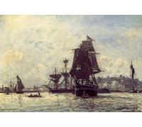 POSTERIIk Famous Animal Posters Vintage Picture Sailing Ships At Honfleur by Johan Barthold Jongkind Modern Wall Decor for Home Decor 60x90cm
