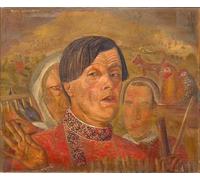POSTERIIk Famous Animal Posters Vintage Picture Self-portrait with the Cock and the Hen by Boris Dmitrievich Grigoriev Modern Wall Decor for Home Decor 60x90cm