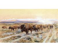 POSTERIIk Famous Animal Posters Vintage Picture the Bison Trail by Charles Marion Russell Modern Wall Decor for Home Decor 60x90cm