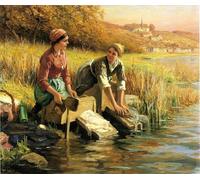 POSTERIIk Famous Animal Posters Vintage Picture Women Washing Clothes by a Stream Daniel Ridgway Knight Modern Wall Decor for Home Decor 60x90cm