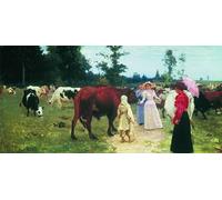 POSTERIIk Famous Animal Posters Vintage Picture Young Ladies Walk Among the Cowherd Il'ya Repin Modern Wall Decor for Home Decor 60x90cm