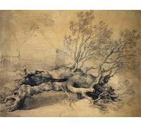 POSTERIIk Famous Modern Artwork Art Mural a Fallen Tree with Farm Buildings Beyond by Gainsborough Oil Paintings Pictures for Home Decor 60x90cm
