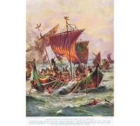 POSTERIIk Famous Modern Artwork Art Mural Alfred's Galleys Attacking the Viking Dragon Ships by Henry A. Payne Oil Paintings Pictures for Home Decor 60x90cm