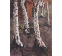 POSTERIIk Famous Modern Artwork Art Mural Birch Trunks Against Red Homestead by Paula Modersohn Becker Oil Paintings Pictures for Home Decor 60x90cm