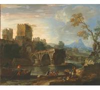 POSTERIIk Famous Modern Artwork Art Mural Capriiiccio with the Broken Bridge by Luca Carlevaris Oil Paintings Pictures for Home Decor 60x90cm
