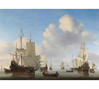 POSTERIIk Famous Modern Artwork Art Mural Dutch Ships in a Calm by Willem Van De Velde the Younger Oil Paintings Pictures for Home Decor 60x90cm