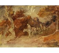 POSTERIIk Famous Modern Artwork Art Mural Figures and Horses in a Country Lane by Gainsborough Oil Paintings Pictures for Home Decor 60x90cm