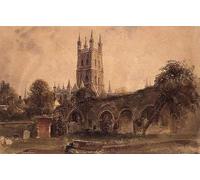 POSTERIIk Famous Modern Artwork Art Mural Gloucester Cathedral with the Ruins of St Catherine's Church by Peter De Wint Oil Paintings Pictures for Home Decor 60x90cm