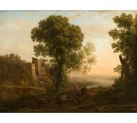 POSTERIIk Famous Modern Artwork Art Mural Landscape with Peasants Returning with Their Herds by Claude Lorrain Oil Paintings Pictures for Home Decor 60x90cm