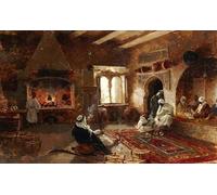 POSTERIIk Famous Modern Artwork Art Mural Smoking Shisha At the Teashop by Enrique Simonet Oil Paintings Pictures for Home Decor 60x90cm