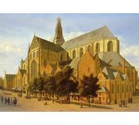 POSTERIIk Famous Modern Artwork Art Mural the Exterior of the Church of Saint Bavo in Harlem by Gerrit Adriaensz. Berckheyde Oil Paintings Pictures for Home Decor 60x90cm
