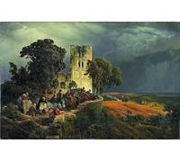 POSTERIIk Famous Modern Artwork Art Mural the Siege Defense of a Church Courtyard During the Thirty Years War by Karl Friedrich Lessing Oil Paintings Pictures for Home Decor 60x90cm