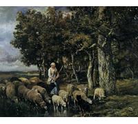 POSTERIIk Famous Print Pop Art Wall Art Graffiti Shepherdess Watering Flock by Charles Emile Jacque Art Prints for Home Decor 60x90cm