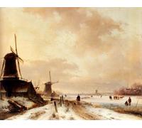 POSTERIIk Famous Print Pop Art Wall Art Graffiti Winter: a Huntsman Passing Woodmills on a Snowy Track Skaters on a River Beyond Andreas Schelfhout Art Prints for Home Decor 60x90cm