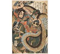 POSTERIIk Vintage Art Print Images Pictures Print Chūsenko Teitokuson Is Attacked by a Snake on a Mountain Path by Utagawa Kuniyoshi Modern Colour Posters for Office Home Decor 60x90cm