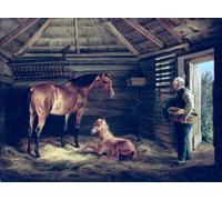 POSTERIIk Vintage Art Print Images Pictures Print English Mare with Her Foals by Albrecht Adam Modern Colour Posters for Office Home Decor 60x90cm