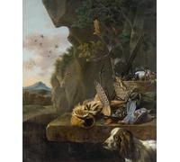 POSTERIIk Vintage Art Print Images Pictures Print Hunting Still Life with a Bittern and a Dog in a Landscape by Jan Baptist Weenix Modern Colour Posters for Office Home Decor 60x90cm