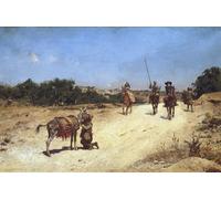 POSTERIIk Vintage Art Print Images Pictures Print the Meeting of Sancho Panza and His Donkey Rucio Illustration of Don Quixote by Jose Moreno Carbonero for Office Home Decor 60x90cm