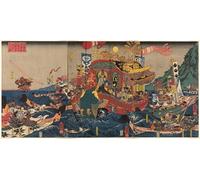 POSTERIIk Vintage Art Print Images Pictures Print the Utter Defeat of the Taira Clan in the Great Genpei War At Akama Bay in Nagato Province by Utagawa Kuniyoshi for Office Home Decor 60x90cm