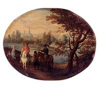 POSTERIIk Vintage Art Print Images Pictures Print Travelers on A Path Along A River Van Bredael Modern Colour Posters for Office Home Decor 60x90cm