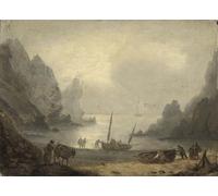 POSTERIIk Vintage Classic Picture Landscape Artwork a Devsnshire Inlet with Fishermen Unloading Their Catch Onto the Foreshore by Luny Portrait Canvas Painting for Office Home Decor 60x90cm
