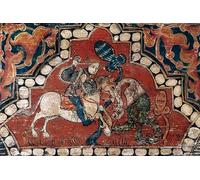 POSTERIIk Vintage Classic Picture Landscape Artwork a Horseman's Fight Against a Dragon by Catalan School Portrait Canvas Painting for Office Home Decor 60x90cm