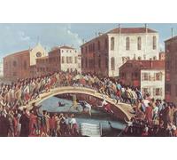 POSTERIIk Vintage Classic Picture Landscape Artwork Battle with Sticks on the Ponte Santa Fosca Venice by Gabriele Bella Portrait Canvas Painting for Office Home Decor 60x90cm