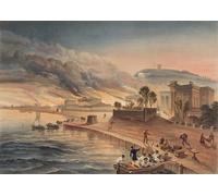 POSTERIIk Vintage Classic Picture Landscape Artwork burning of the Government Buildings At Kertch Th June by William Crimea Simpson Portrait Canvas Painting for Office Home Decor 60x90cm