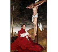POSTERIIk Vintage Classic Picture Landscape Artwork Cardinal Albert Von Brandenburg Adoring the Crucifix by Lucas the Elder Cranach Portrait Canvas Painting for Office Home Decor 60x90cm