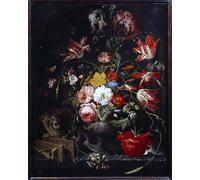 POSTERIIk Vintage Classic Picture Landscape Artwork Cat Knocking Down a Flower Vase by Abraham Mignon Portrait Canvas Painting for Office Home Decor 60x90cm