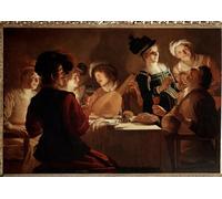 POSTERIIk Vintage Classic Picture Landscape Artwork Dinner with a Lute Player by Gerrit Van Honthorst Portrait Canvas Painting for Office Home Decor 60x90cm