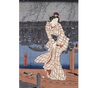 POSTERIIk Vintage Classic Picture Landscape Artwork Evening on the Sumida River by Utagawa Hiroshige Portrait Canvas Painting for Office Home Decor 60x90cm