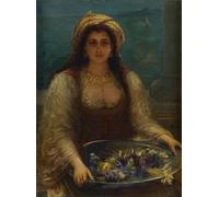 POSTERIIk Vintage Classic Picture Landscape Artwork Femme À La Coupe De Fleurs by Leon Herbo Portrait Canvas Painting for Office Home Decor 60x90cm