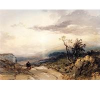 POSTERIIk Vintage Classic Picture Landscape Artwork Figures on a Country Road Near Ambleside Westmoreland by Thomas Miles Richardson Jnr. Portrait Canvas Painting for Office Home Decor 60x90cm