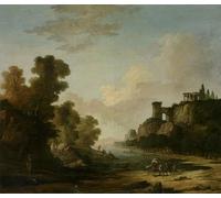 POSTERIIk Vintage Classic Picture Landscape Artwork Figures on the Banks of a Lake with Classical Ruins by Hubert Robert Portrait Canvas Painting for Office Home Decor 60x90cm
