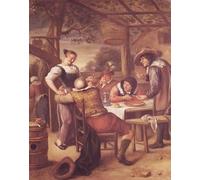 POSTERIIk Vintage Classic Picture Landscape Artwork Joyful Company Under a Crib by Jan Havickszoon Steen Portrait Canvas Painting for Office Home Decor 60x90cm