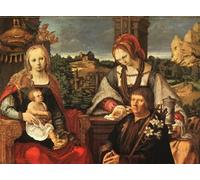 POSTERIIk Vintage Classic Picture Landscape Artwork Lady and Child with Mary Magdalene by Lucas Van Leyden Portrait Canvas Painting for Office Home Decor 60x90cm
