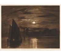 POSTERIIk Vintage Classic Picture Landscape Artwork Moonlight on the Medway At Chatham by after Frank Short Portrait Canvas Painting for Office Home Decor 60x90cm