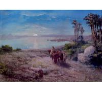 POSTERIIk Vintage Classic Picture Landscape Artwork Moonlight on the Nile by Paul Pascal Portrait Canvas Painting for Office Home Decor 60x90cm
