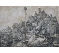 POSTERIIk Vintage Classic Picture Landscape Artwork Saint Anthony in Front of the Town by Albrecht Dürer Portrait Canvas Painting for Office Home Decor 60x90cm