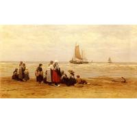 POSTERIIk Vintage Classic Picture Landscape Artwork Seeing off the Fisherman by Philippe Lodowyck Jacob Sadee Portrait Canvas Painting for Office Home Decor 60x90cm