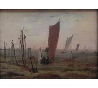 POSTERIIk Vintage Classic Picture Landscape Artwork Ships Sailing off in the Morning by Caspar David Friedrich Portrait Canvas Painting for Office Home Decor 60x90cm